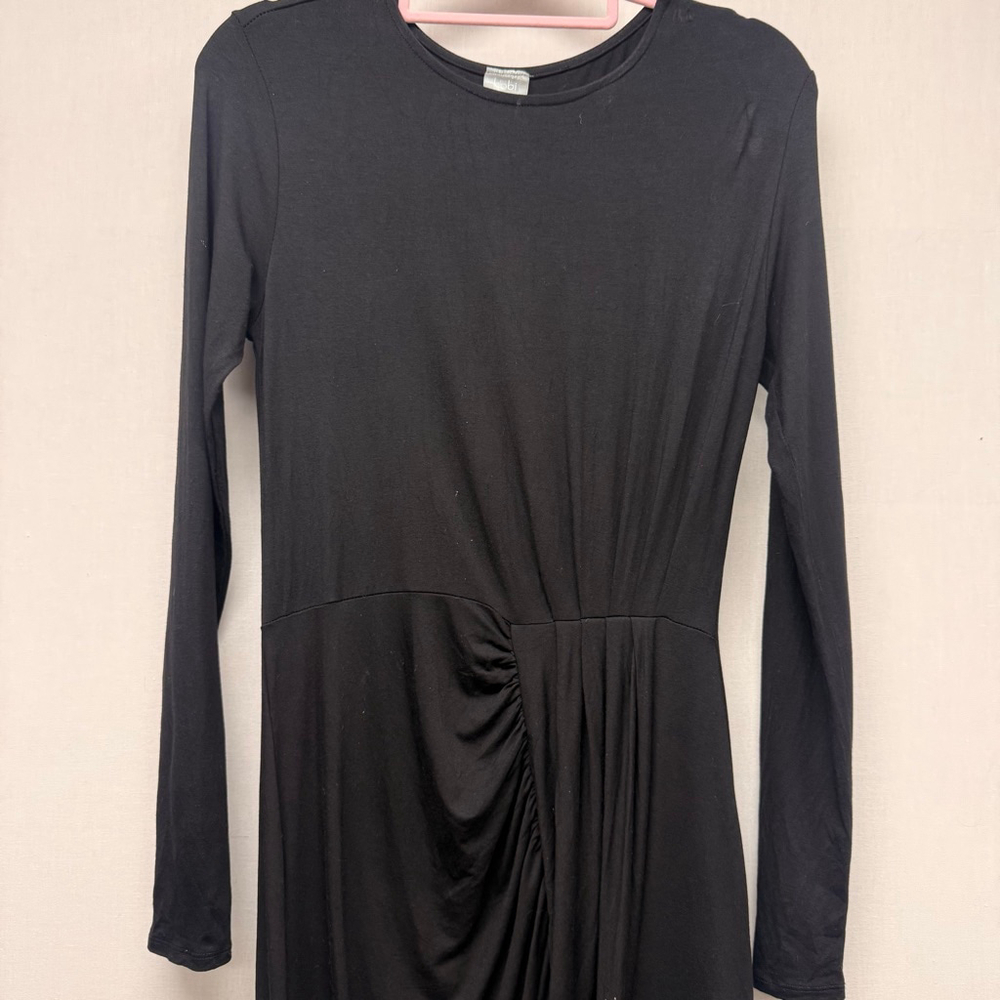 Women's Bobi Black Long Sleeve Ruched Midi Dress M